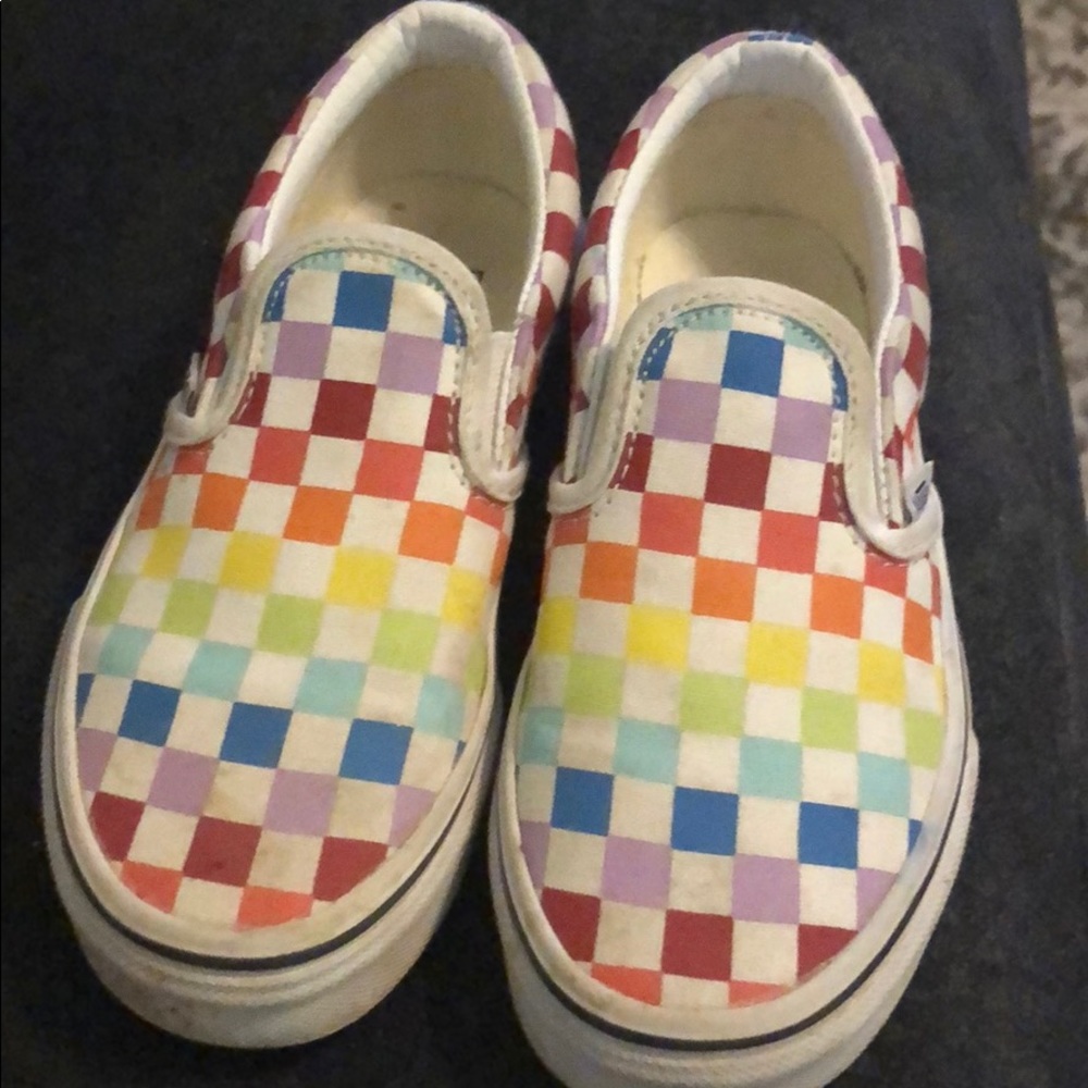 Little girls checkers rainbow vans size 13